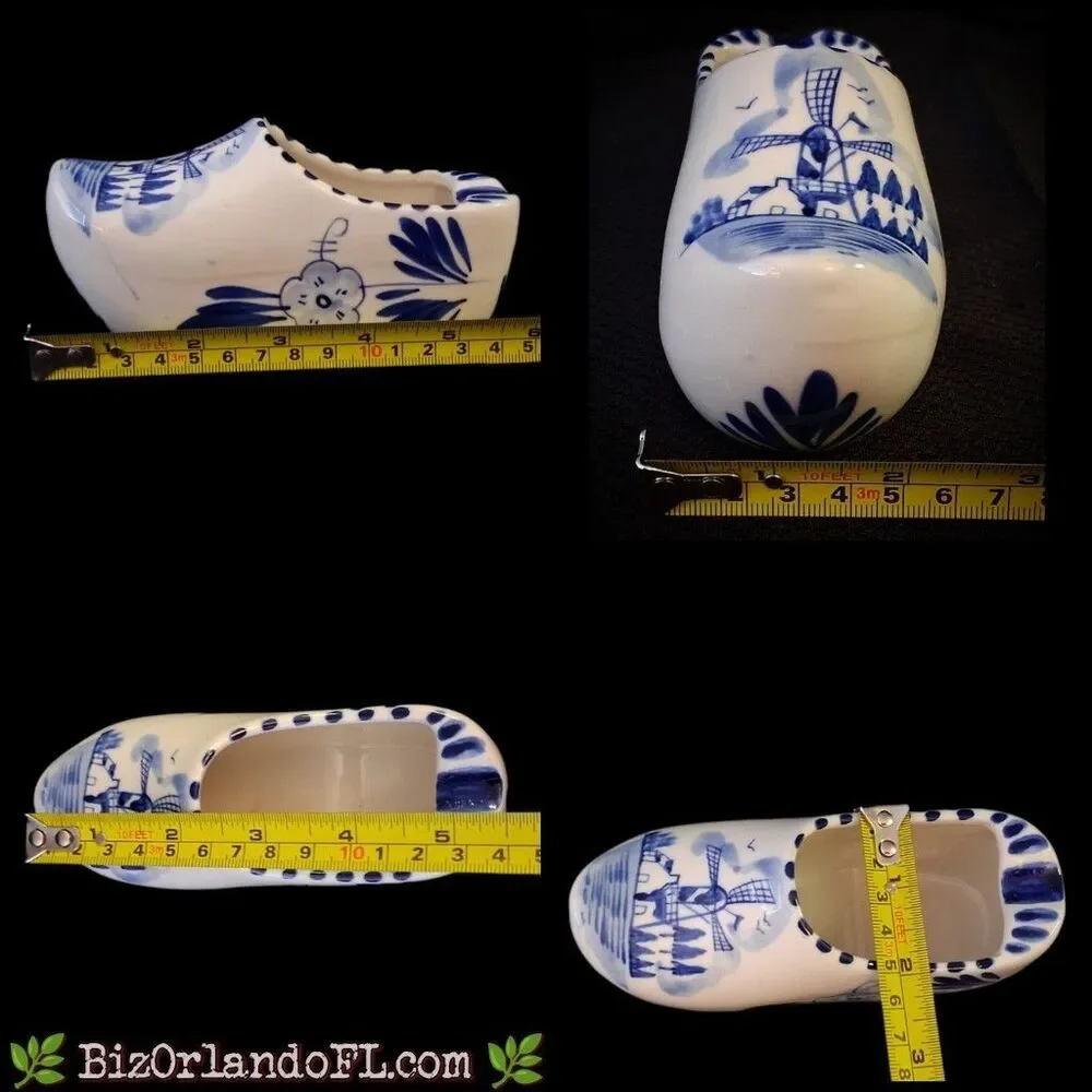 VINTAGE Dutch Blue Delft Ceramic Shoe Ashtray Handpainted Windmill Floral Design